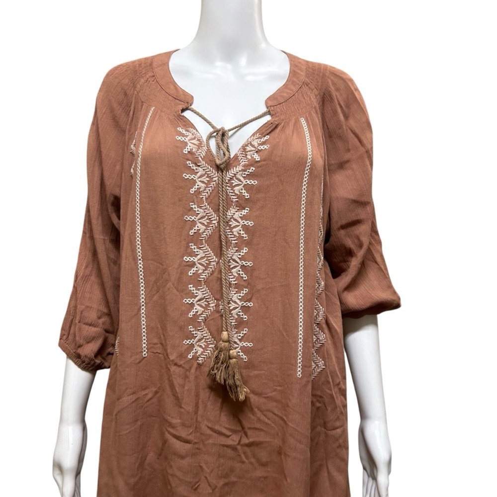 YA Los Angeles Embroidered Tassel Brown Dress Size S - Picture 3 of 7